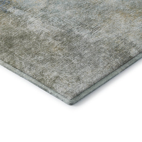 5' X 8' Khaki Blue And Gold Abstract Washable Area Rug With UV Protection