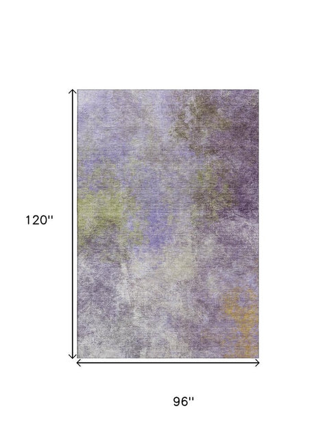 8' X 10' Purple And Green Abstract Washable Area Rug With UV Protection