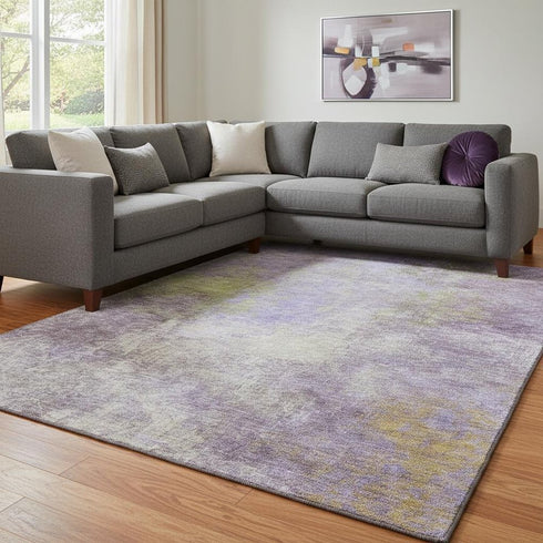 8' X 10' Purple And Green Abstract Washable Area Rug With UV Protection