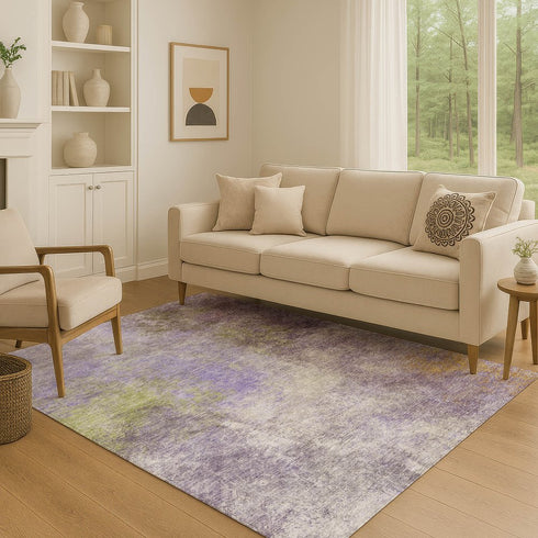 8' X 10' Purple And Green Abstract Washable Area Rug With UV Protection
