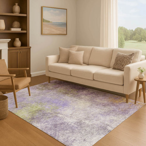 8' X 10' Purple And Green Abstract Washable Area Rug With UV Protection