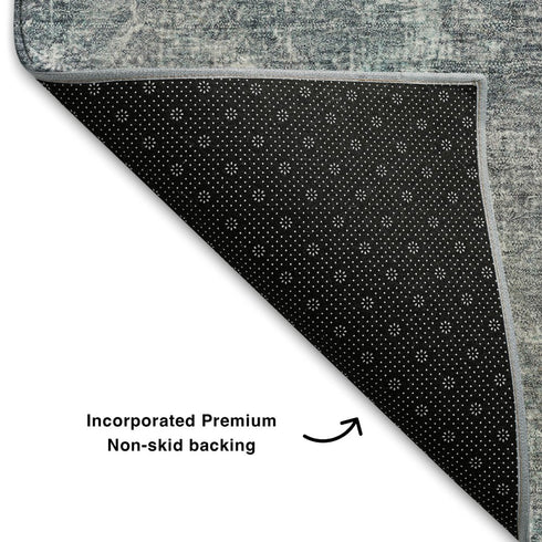 8' Teal And Taupe Abstract Washable Round Rug With UV Protection