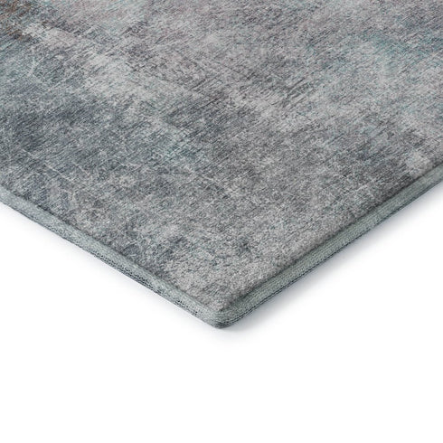 8' Teal And Taupe Abstract Washable Round Rug With UV Protection