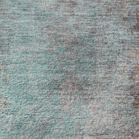 8' Teal And Taupe Abstract Washable Round Rug With UV Protection