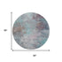 8' Teal And Taupe Abstract Washable Round Rug With UV Protection