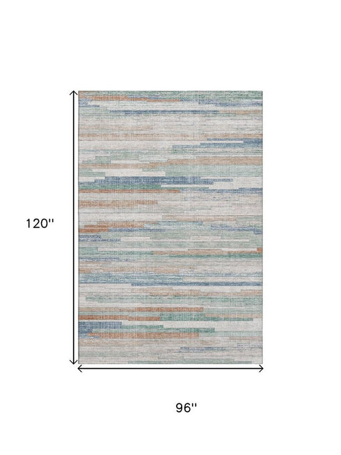 8' X 10' Linen Copper And Ivory Striped Washable Area Rug With UV Protection