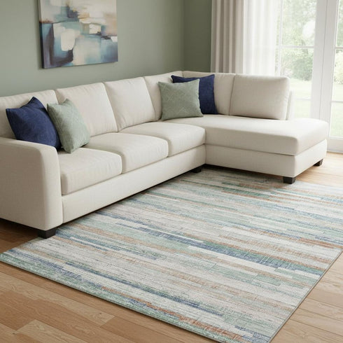 8' X 10' Linen Copper And Ivory Striped Washable Area Rug With UV Protection