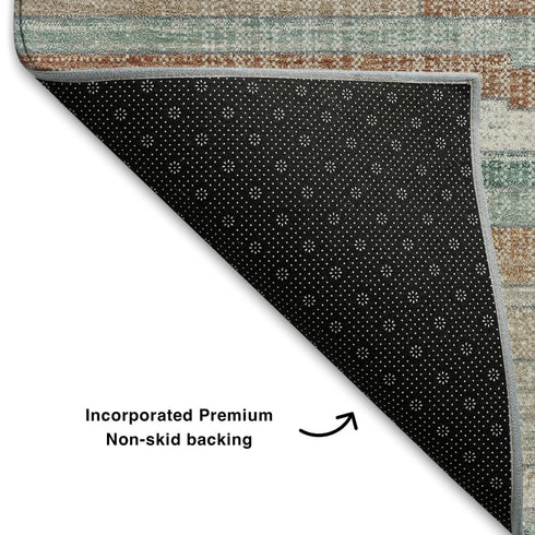 8' X 10' Linen Copper And Ivory Striped Washable Area Rug With UV Protection