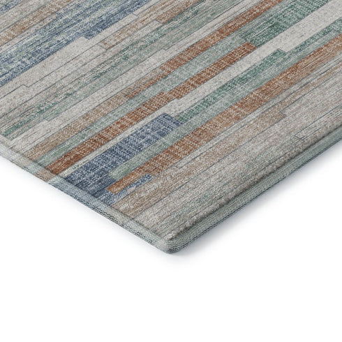 8' X 10' Linen Copper And Ivory Striped Washable Area Rug With UV Protection