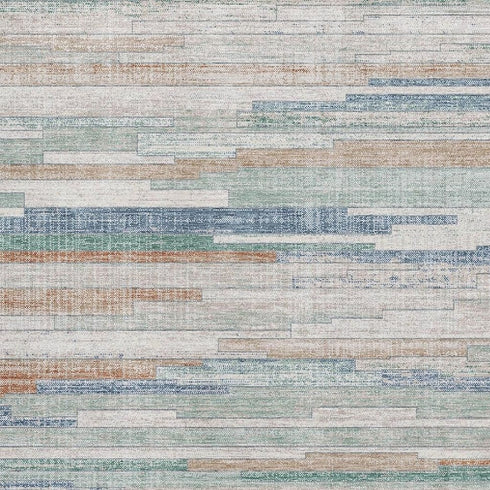 8' X 10' Linen Copper And Ivory Striped Washable Area Rug With UV Protection