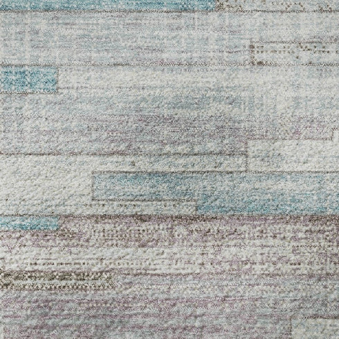 8' X 10' Teal Beige And Ivory Striped Washable Area Rug With UV Protection