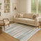 9' X 12' Teal Beige And Ivory Striped Washable Area Rug With UV Protection