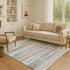 9' X 12' Teal Beige And Ivory Striped Washable Area Rug With UV Protection