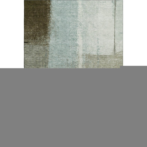 5' X 8' Pale Aqua Beige And Ivory Abstract Washable Area Rug With UV Protection