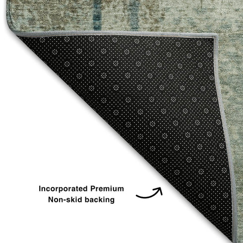 5' X 8' Pale Aqua Beige And Ivory Abstract Washable Area Rug With UV Protection