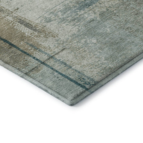 5' X 8' Pale Aqua Beige And Ivory Abstract Washable Area Rug With UV Protection