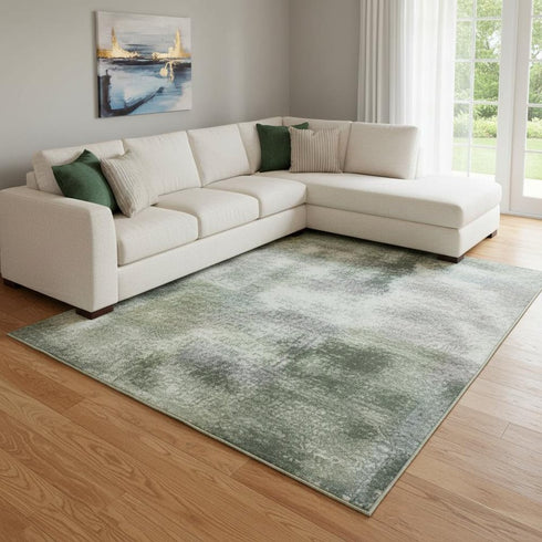8' X 10' Pale Aqua Beige And Ivory Abstract Washable Area Rug With UV Protection