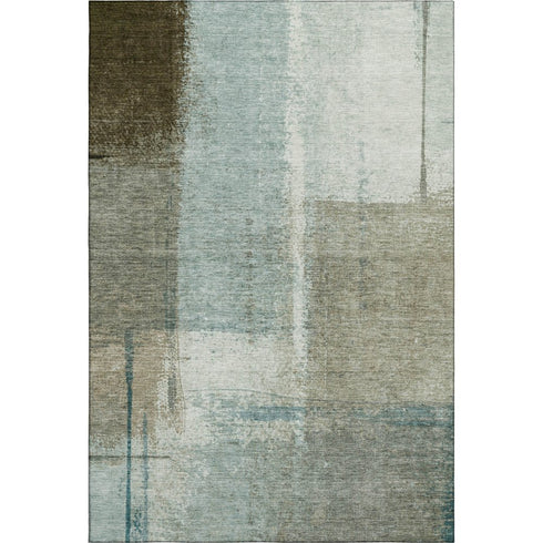 8' X 10' Pale Aqua Beige And Ivory Abstract Washable Area Rug With UV Protection