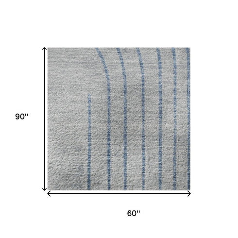 5' X 8' Blue And Gray Geometric Washable Area Rug With UV Protection