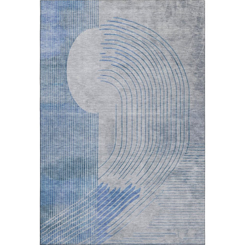 5' X 8' Blue And Gray Geometric Washable Area Rug With UV Protection