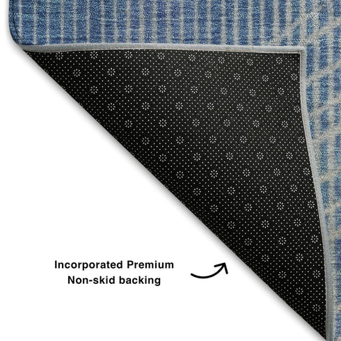 5' X 8' Blue And Gray Geometric Washable Area Rug With UV Protection