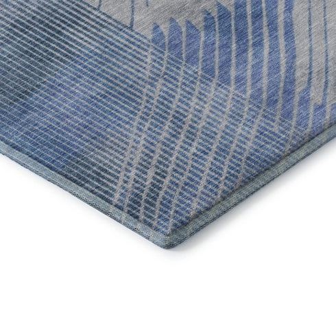 5' X 8' Blue And Gray Geometric Washable Area Rug With UV Protection