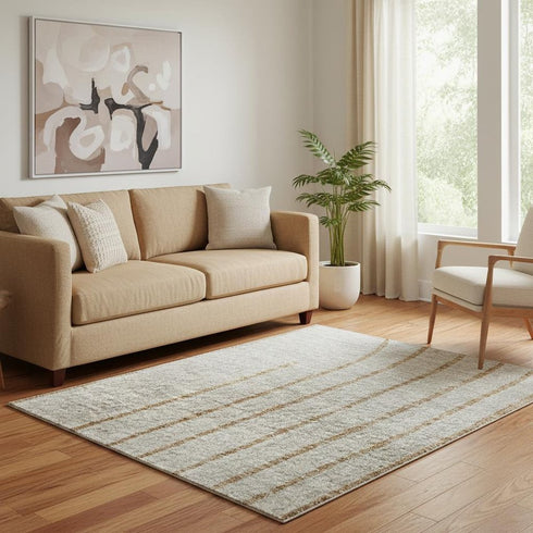 5' X 8' Gold And Beige Geometric Washable Area Rug With UV Protection