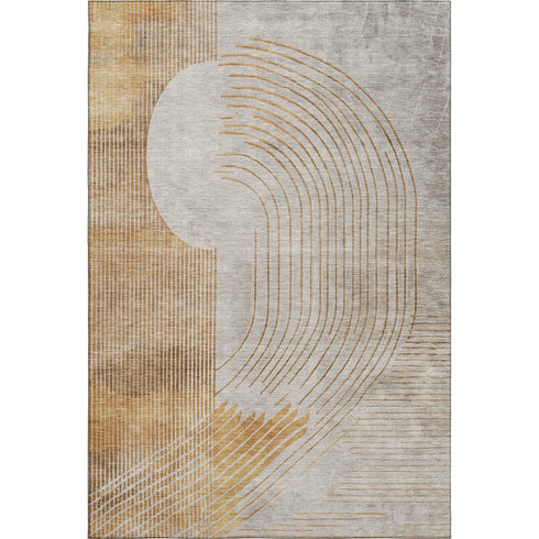 5' X 8' Gold And Beige Geometric Washable Area Rug With UV Protection