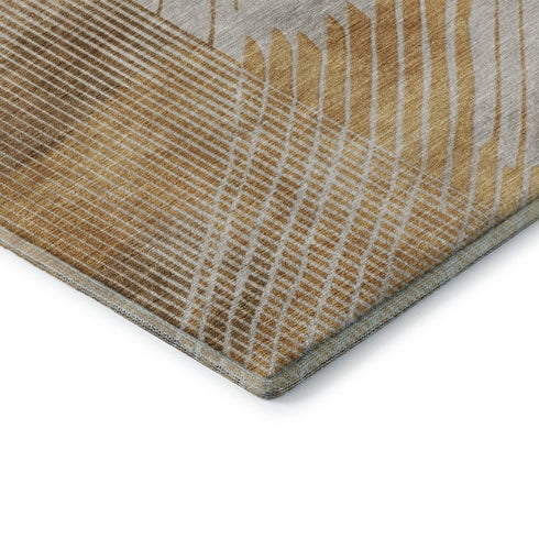 5' X 8' Gold And Beige Geometric Washable Area Rug With UV Protection