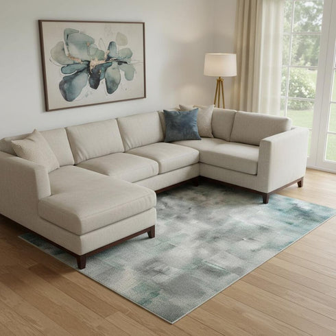 9' X 12' Teal And Beige Geometric Washable Area Rug With UV Protection
