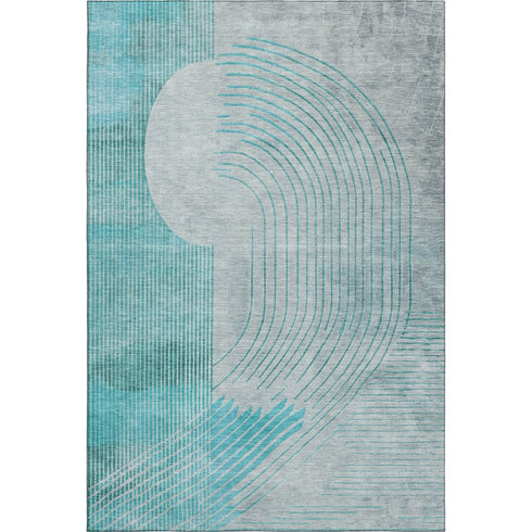 9' X 12' Teal And Beige Geometric Washable Area Rug With UV Protection