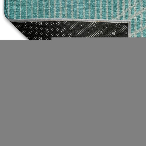 9' X 12' Teal And Beige Geometric Washable Area Rug With UV Protection