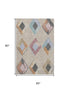 5' X 8' Beige Blue And Copper Geometric Washable Area Rug With UV Protection