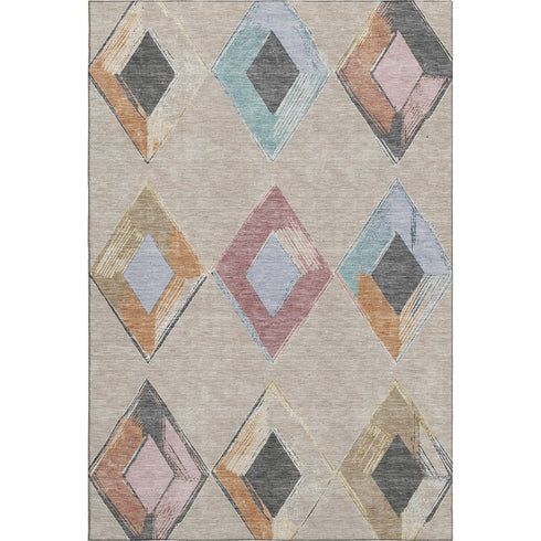 8' X 10' Beige Blue And Copper Geometric Washable Area Rug With UV Protection