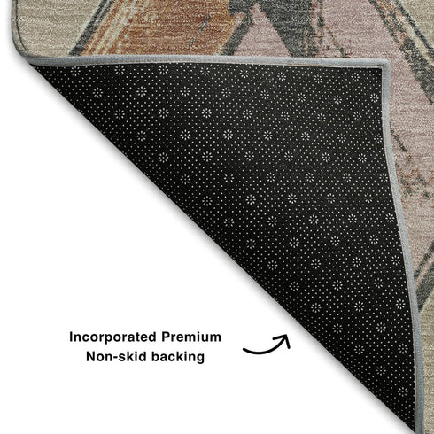 8' X 10' Beige Blue And Copper Geometric Washable Area Rug With UV Protection