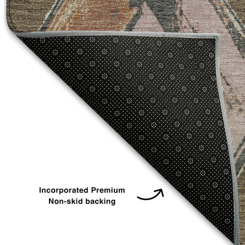 8' X 10' Brown Blue And Beige Geometric Washable Area Rug With UV Protection