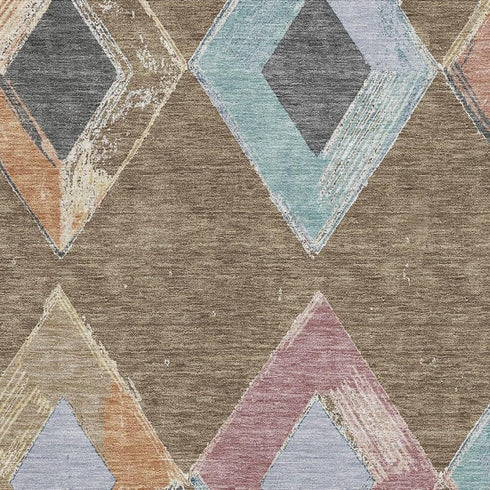 8' X 10' Brown Blue And Beige Geometric Washable Area Rug With UV Protection