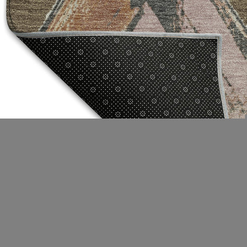 9' X 12' Brown Blue And Beige Geometric Washable Area Rug With UV Protection
