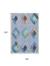8' X 10' Denim Blue Charcoal And Mauve Geometric Washable Area Rug With UV Protection