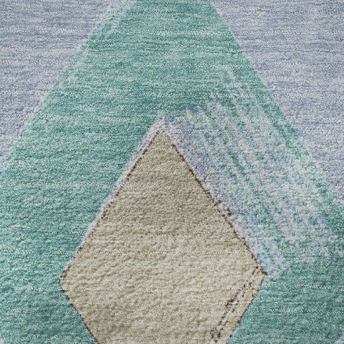8' X 10' Denim Blue Charcoal And Mauve Geometric Washable Area Rug With UV Protection