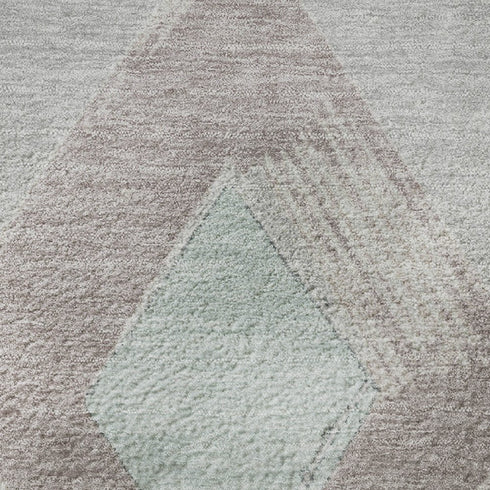 8' Gray Beige And Charcoal Geometric Washable Round Rug With UV Protection