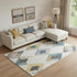 9' X 12' Ivory Blue And Gold Geometric Washable Area Rug With UV Protection