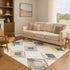 9' X 12' Ivory Blue And Gold Geometric Washable Area Rug With UV Protection