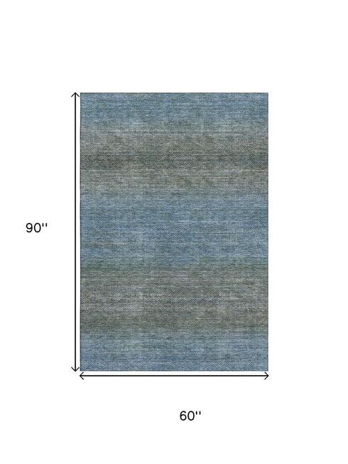 5' X 8' Blue And Taupe Geometric Washable Area Rug With UV Protection