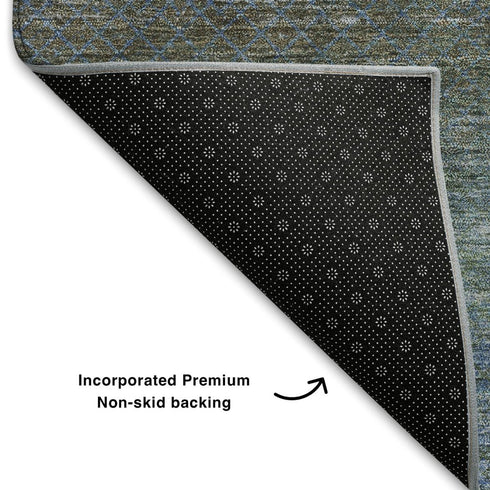 5' X 8' Blue And Taupe Geometric Washable Area Rug With UV Protection