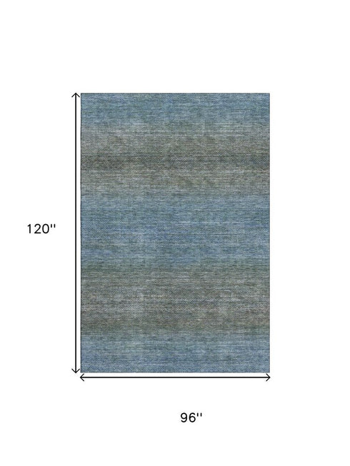 8' X 10' Blue And Taupe Geometric Washable Area Rug With UV Protection