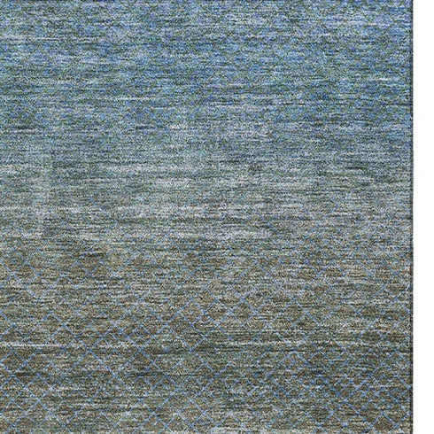 8' X 10' Blue And Taupe Geometric Washable Area Rug With UV Protection