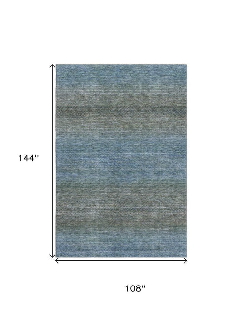 9' X 12' Blue And Taupe Geometric Washable Area Rug With UV Protection