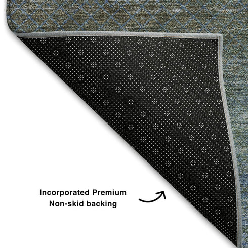 9' X 12' Blue And Taupe Geometric Washable Area Rug With UV Protection