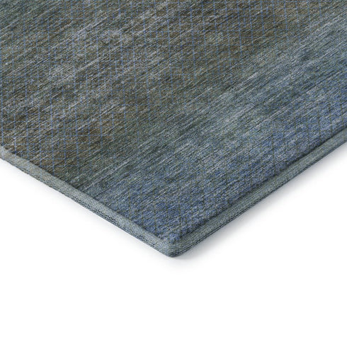 9' X 12' Blue And Taupe Geometric Washable Area Rug With UV Protection